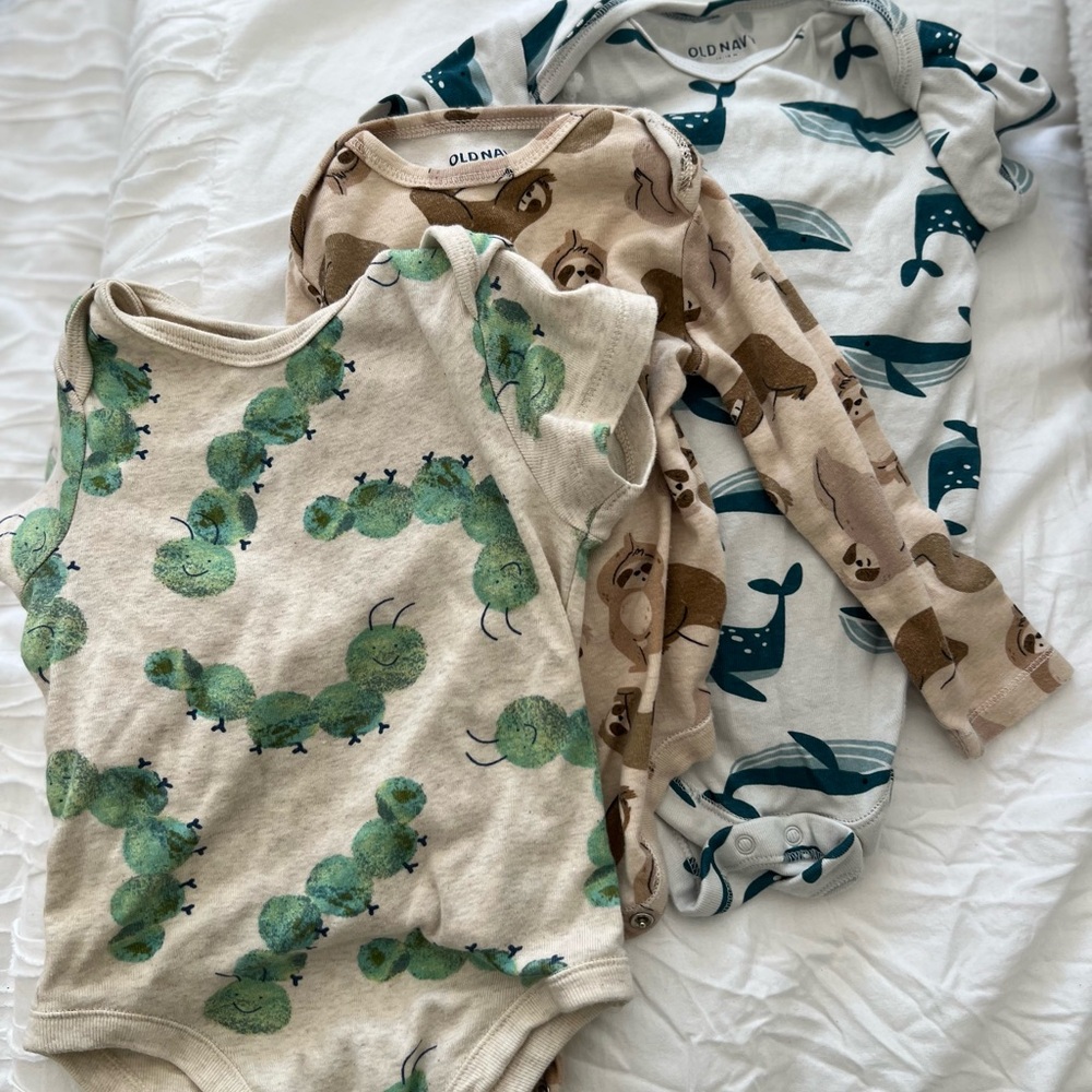 Old Navy Baby Bodysuit Trio - Green, Brown, Blue